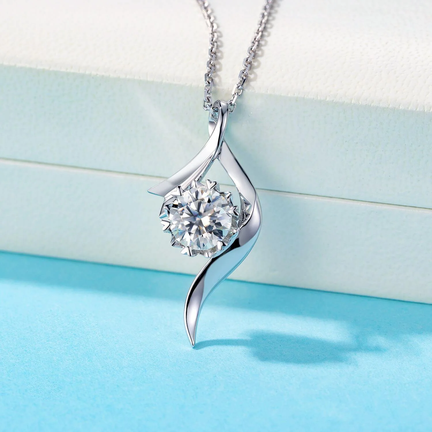 Solitaire Snowflake Six Prong Gold Moissanite Necklace - Image 5