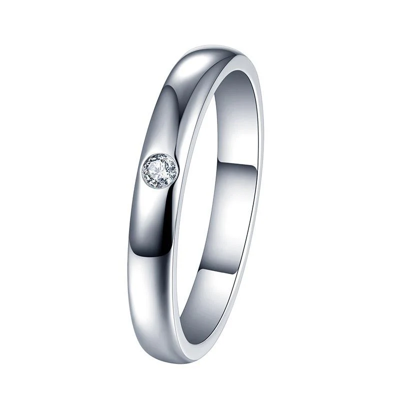 Moissanite High Polish Plain Dome Sterling Silver Wedding Band Ring - Image 4