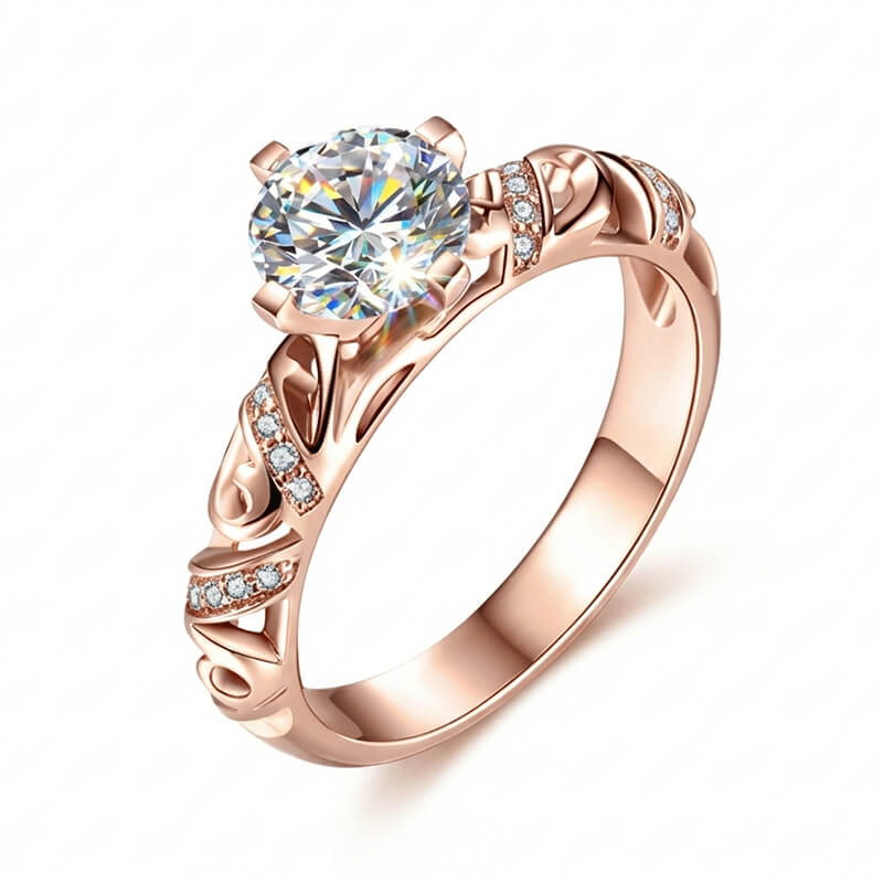 Luxury Vintage Round Moissanite Gold Engagement Ring - Image 11
