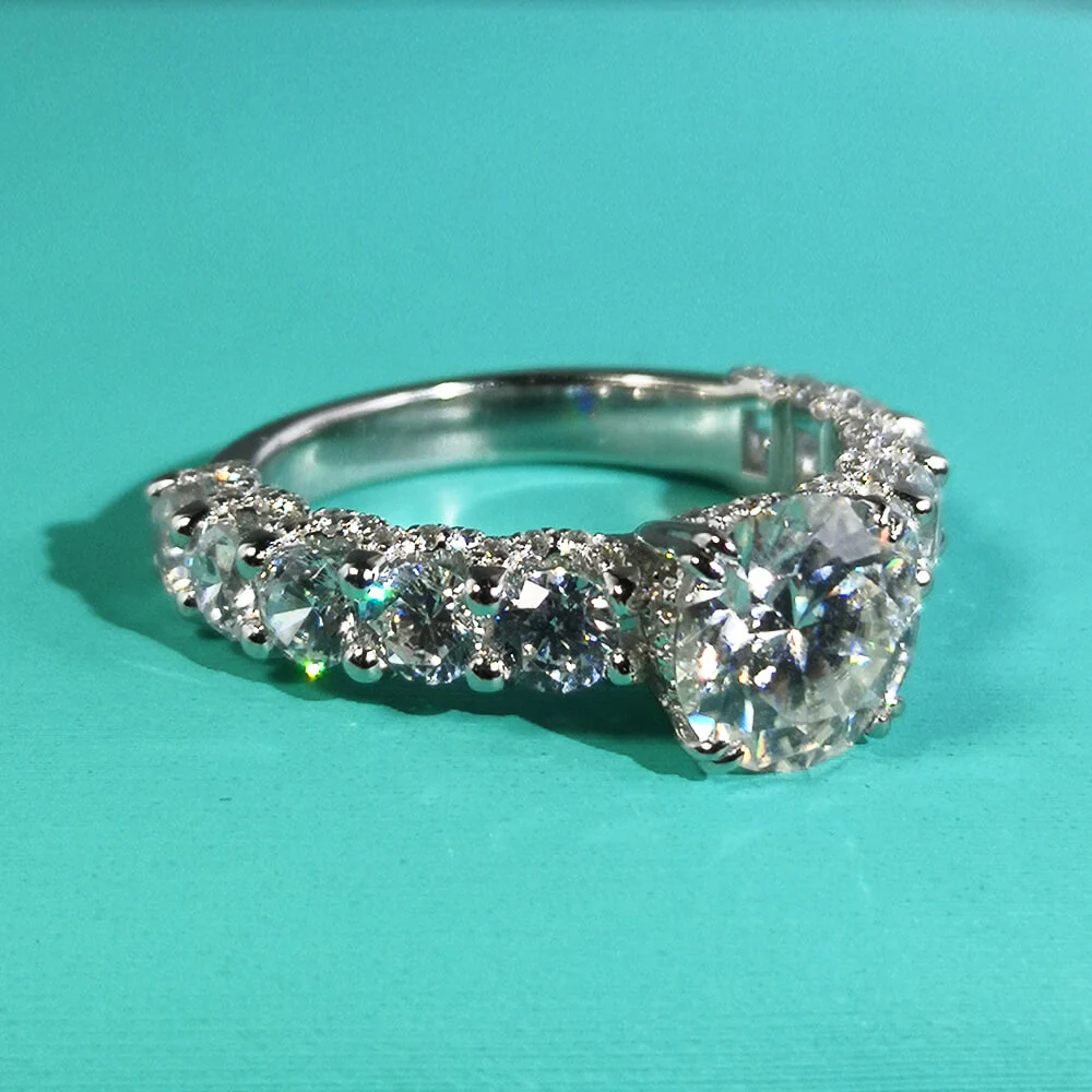 Eleven Stone Round Cut Moissanite Half Eternity Engagement Ring - Image 7