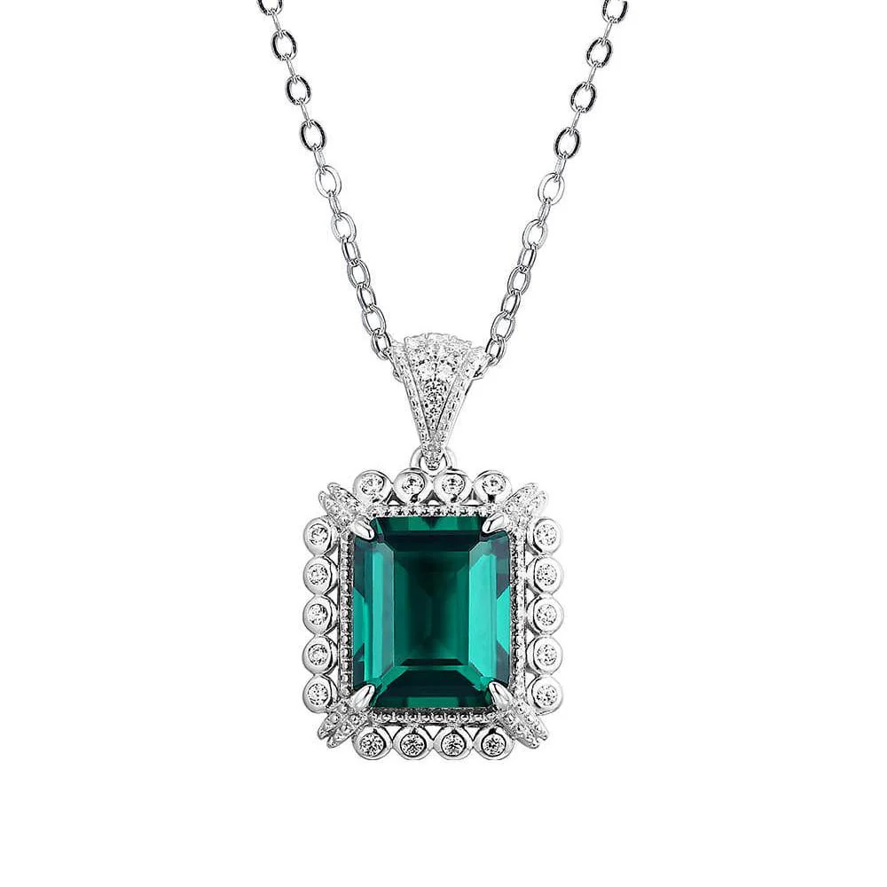 Emerald Cut Lab Created Emerald Classic Luxury Sterling Silver Earrings - Image 9