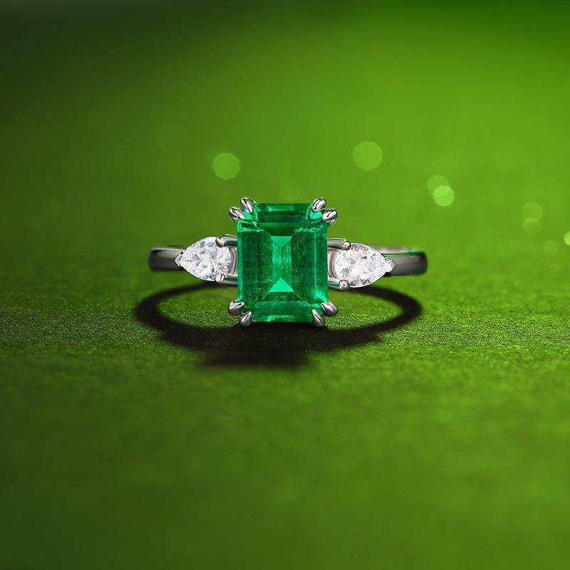 Three Stone Emerald series Sterling Silver Ring Size Adjustable - Image 4