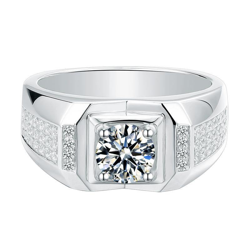 Fashion Round Moissanite Side Stone Sterling Silver Ring For Men - Image 5