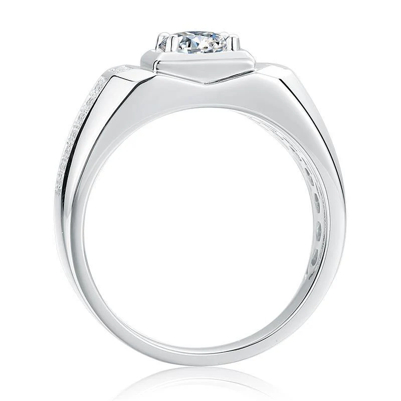 Fashion Round Moissanite Side Stone Sterling Silver Ring For Men - Image 6