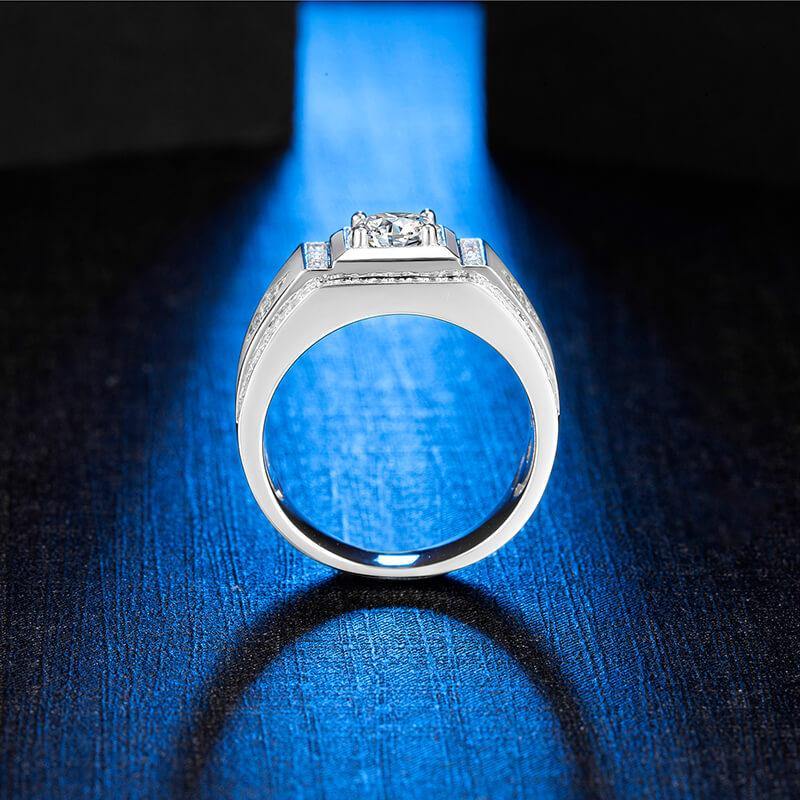 Fashion Round Moissanite Halo Sterling Silver Wedding Ring For Men - Image 4