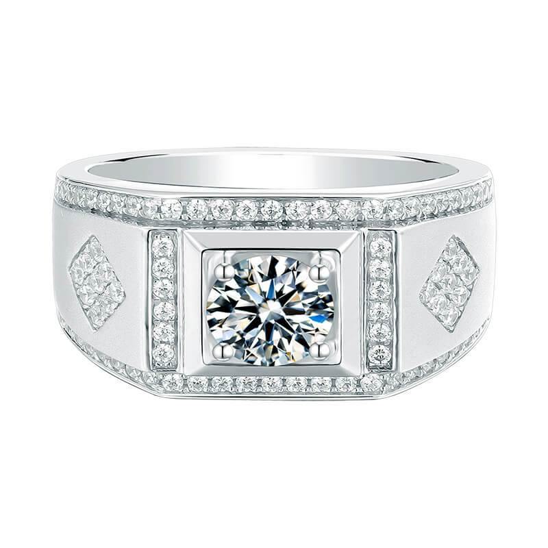Fashion Round Moissanite Halo Sterling Silver Wedding Ring For Men - Image 5