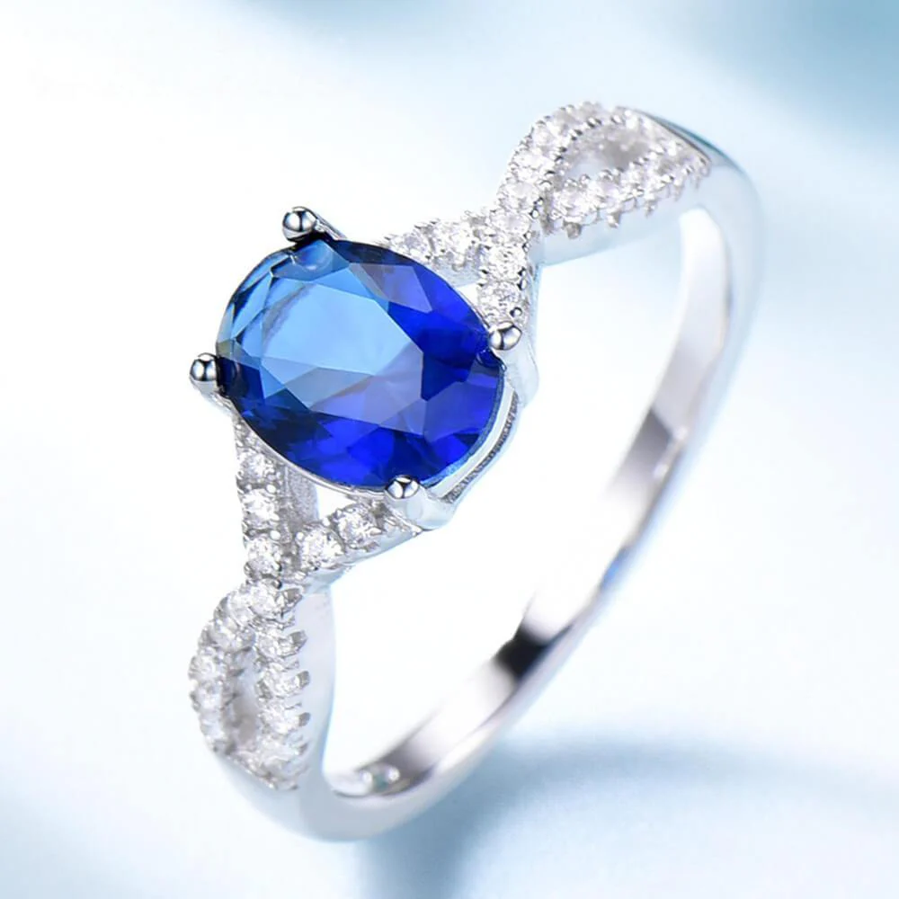 Oval Birthstone Infinity Pave Sterling Silver Ring - Image 13