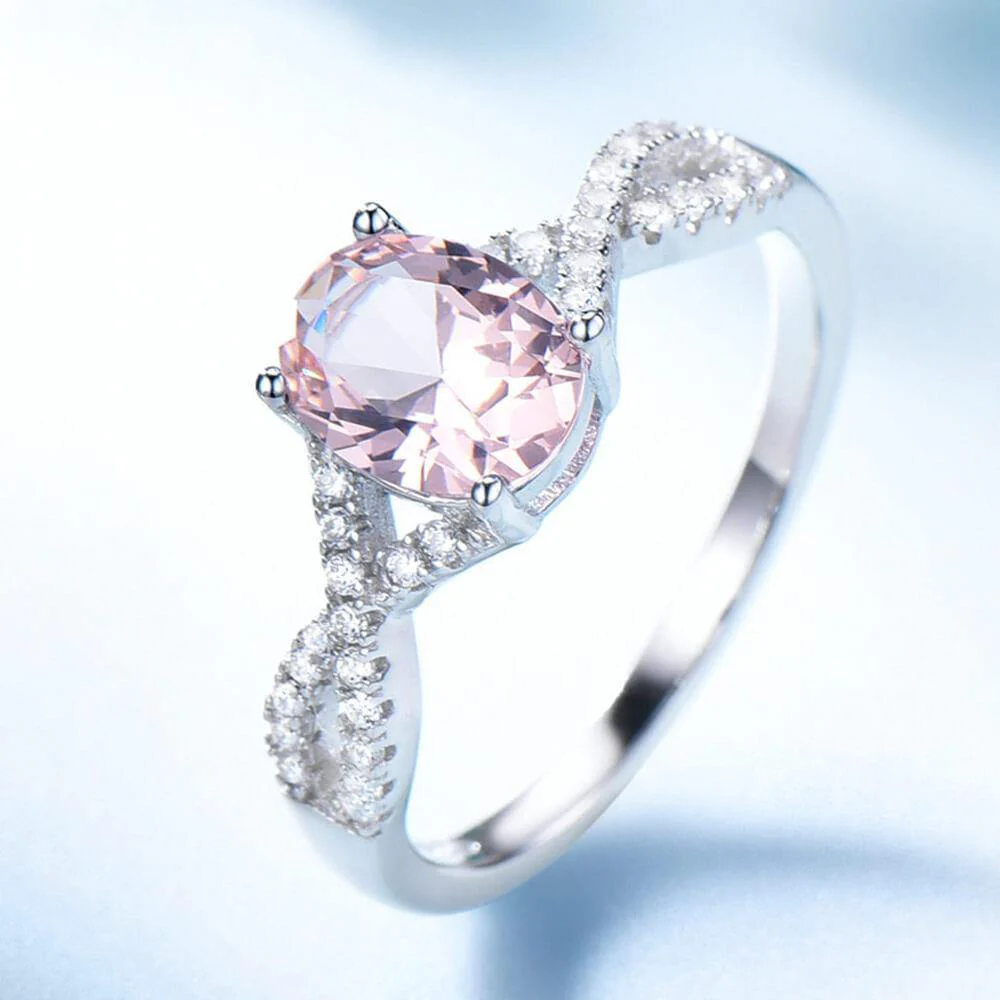 Oval Birthstone Infinity Pave Sterling Silver Ring - Image 3