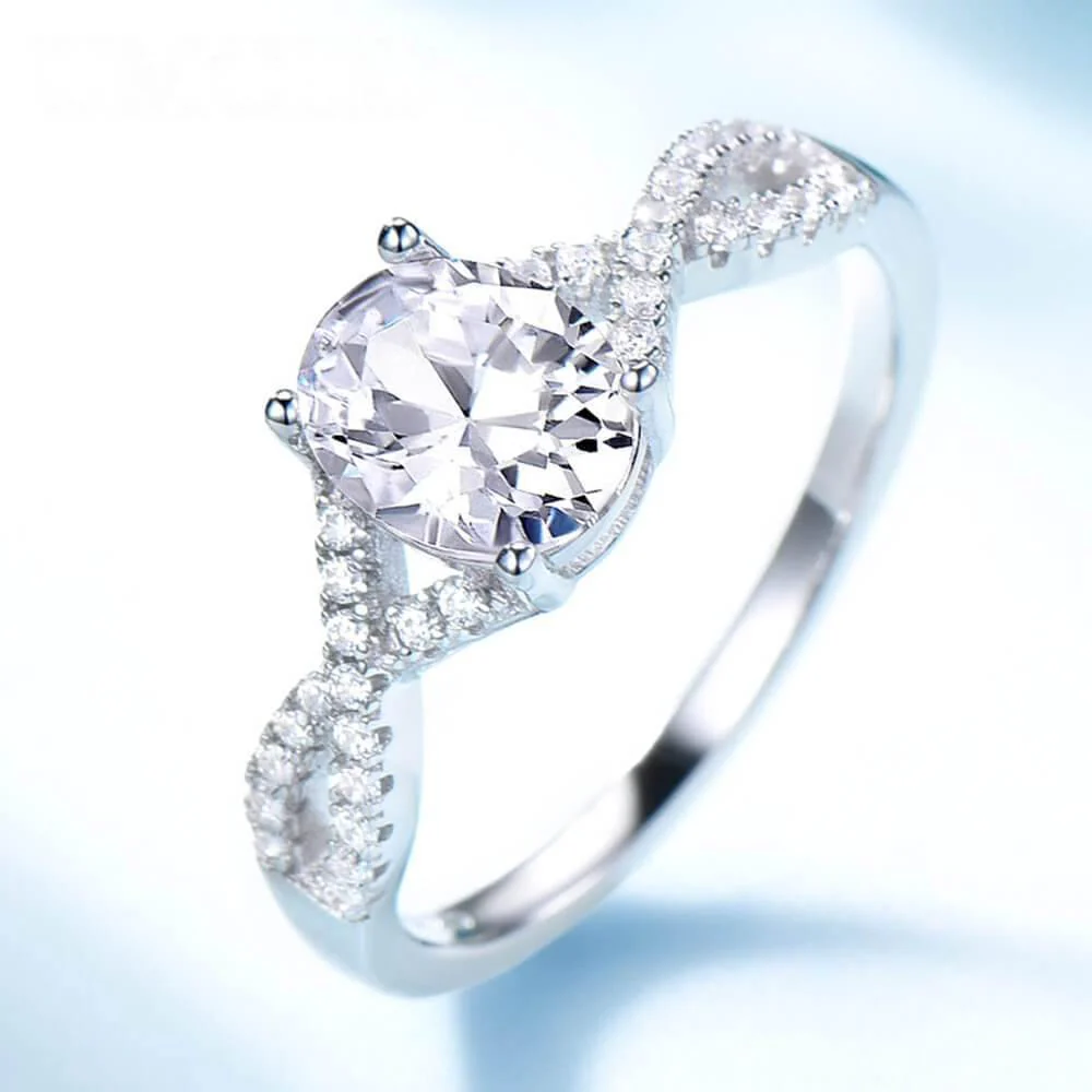 Oval Birthstone Infinity Pave Sterling Silver Ring - Image 9