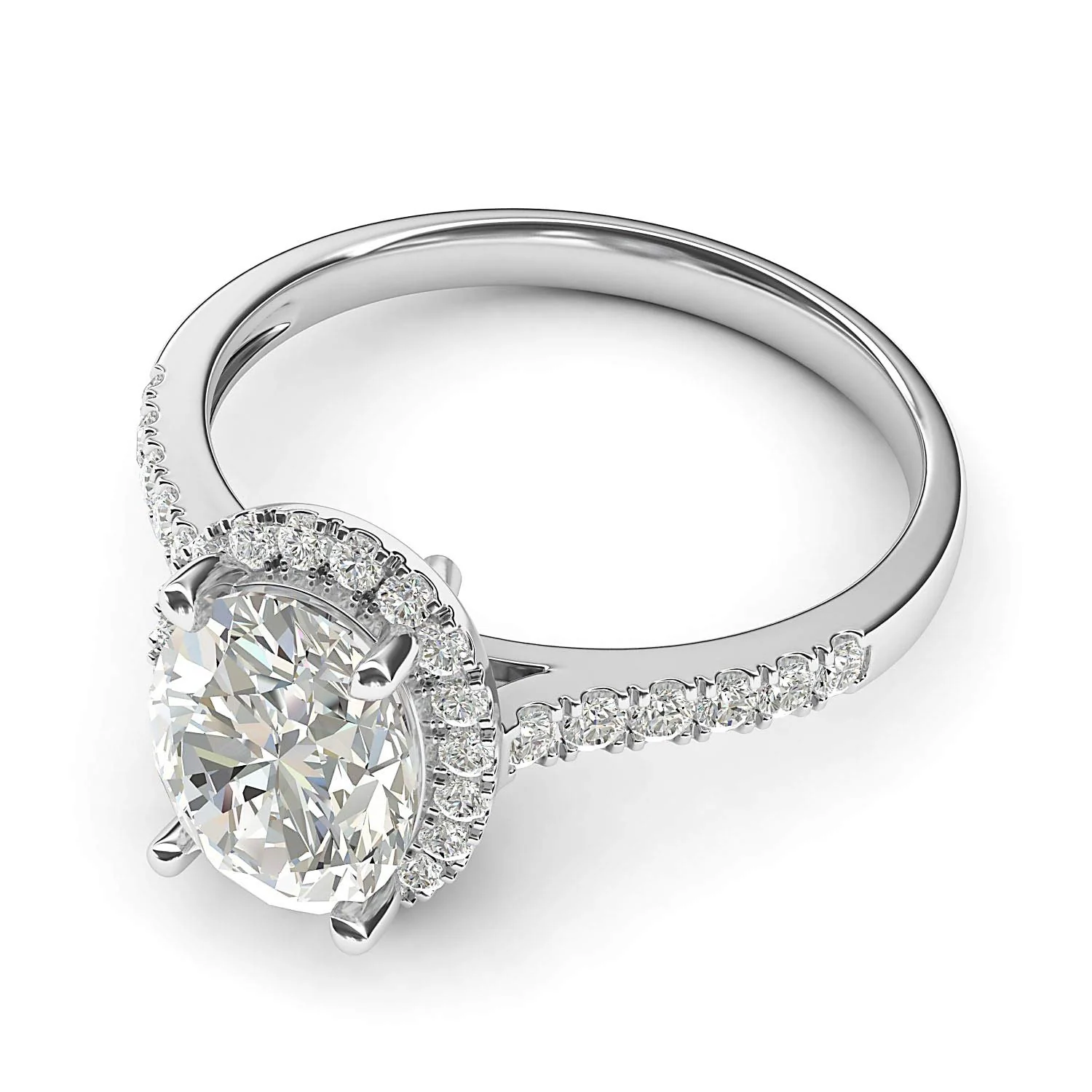 Halo Oval Cut Moissanite Pave Sterling Silver Engagement Ring - Image 7