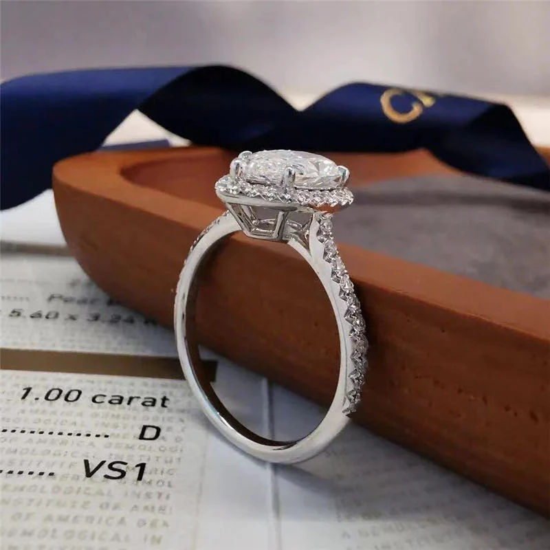 Halo Pear Cut Moissanite Pave Sterling Silver Engagement Ring - Image 5