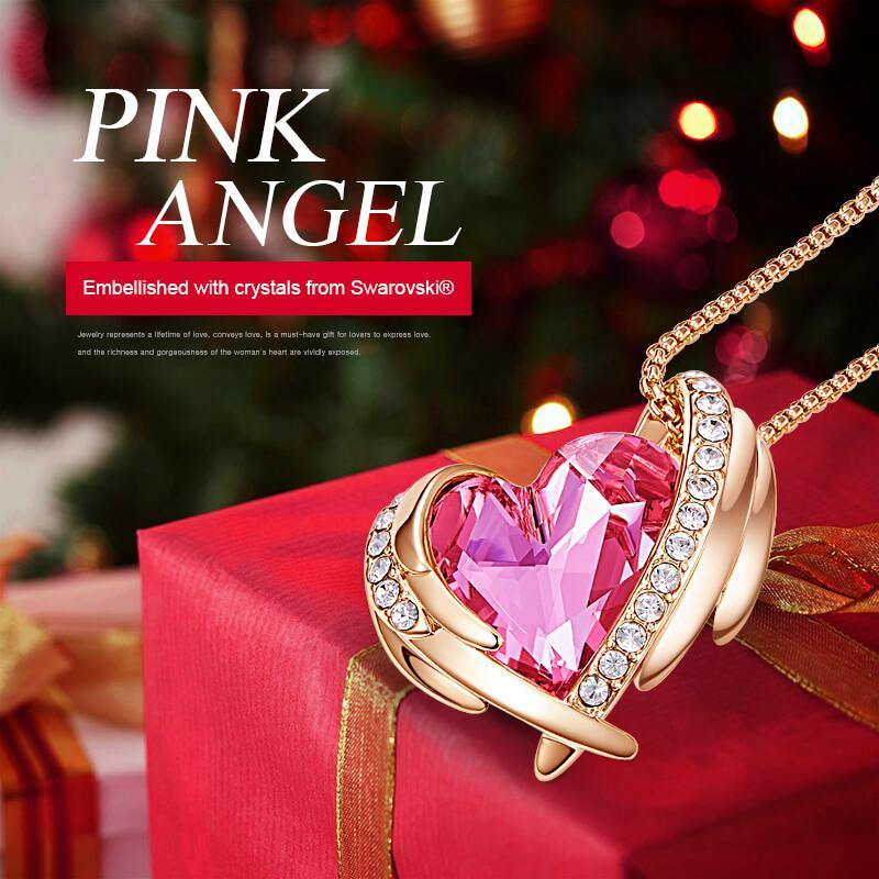 Heart Crystal Angel Wings Halo Necklace - Image 3