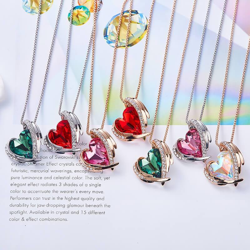 Heart Crystal Angel Wings Halo Necklace - Image 5