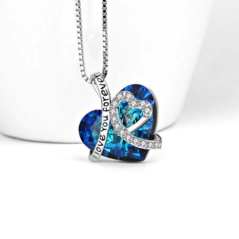 heart crystal sterling silver necklace engraved with I Love You Forever - Image 3