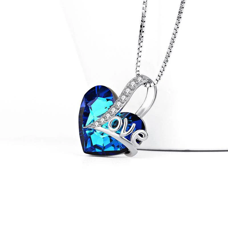 Heart Crystal Sterling Silver Necklace Engraved With Love - Image 3