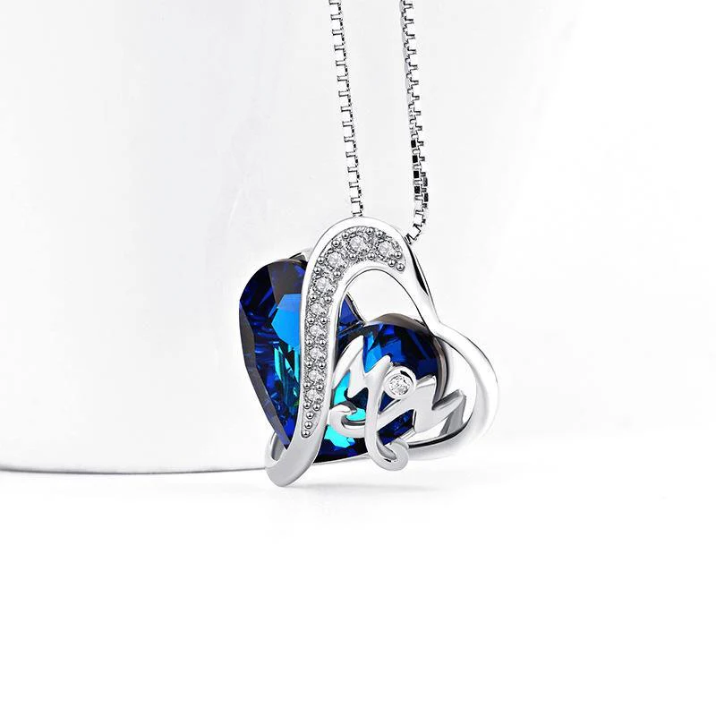 Heart Crystal Sterling Silver Necklace Engraved With Mom - Image 3