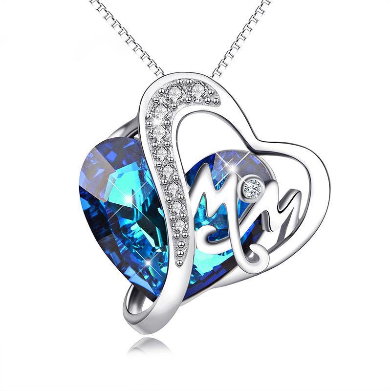 Heart Crystal Sterling Silver Necklace Engraved With Mom - Image 4