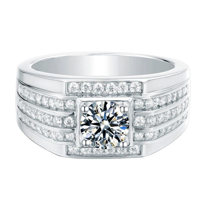 Round Moissanite Halo Sterling Silver Wedding Ring For Men - Image 5
