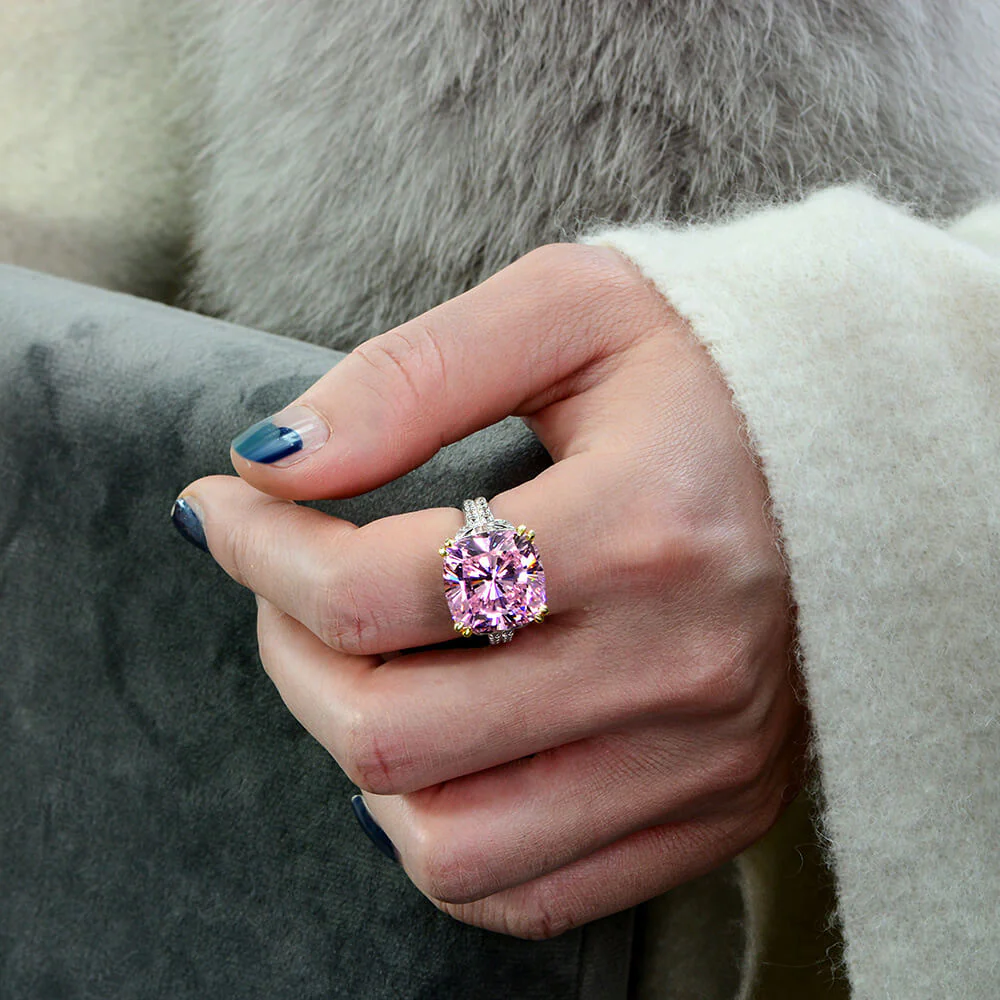Luxury Coloured Cushion Sapphire Two Tone Sterling Silver Ring - Image 7