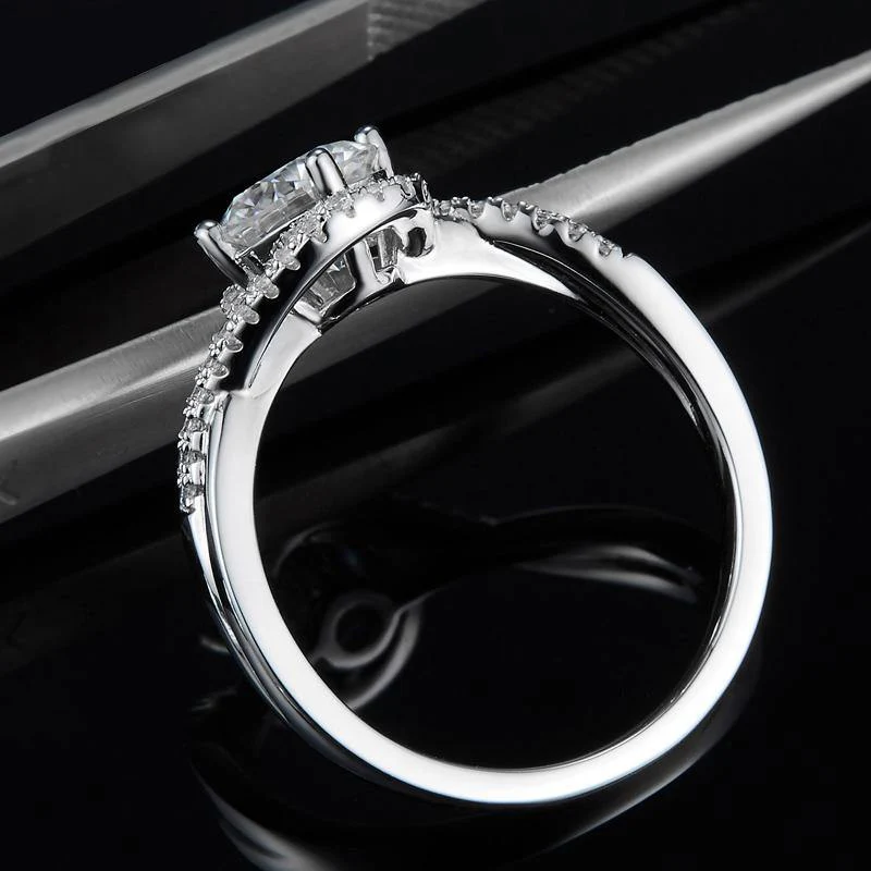 Round Moissanite Angel Eyes Sterling Silver Engagement Ring - Image 6