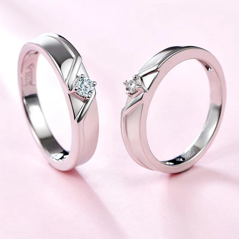 Moissanite Fashion Four Prong Sterling Silver Wedding Band Ring - Image 6