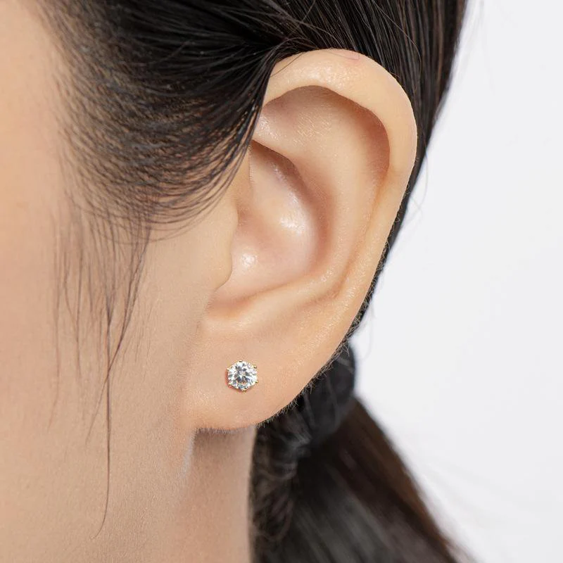 Solitaire Moissanite Fashion Six Prong Sterling Silver Stud Earrings - Image 3