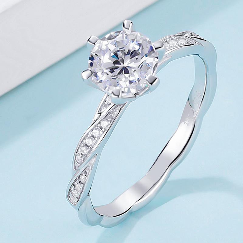 Moissanite Fashion Twisted Arm Six Prong Sterling Silver Wedding Ring - Image 5