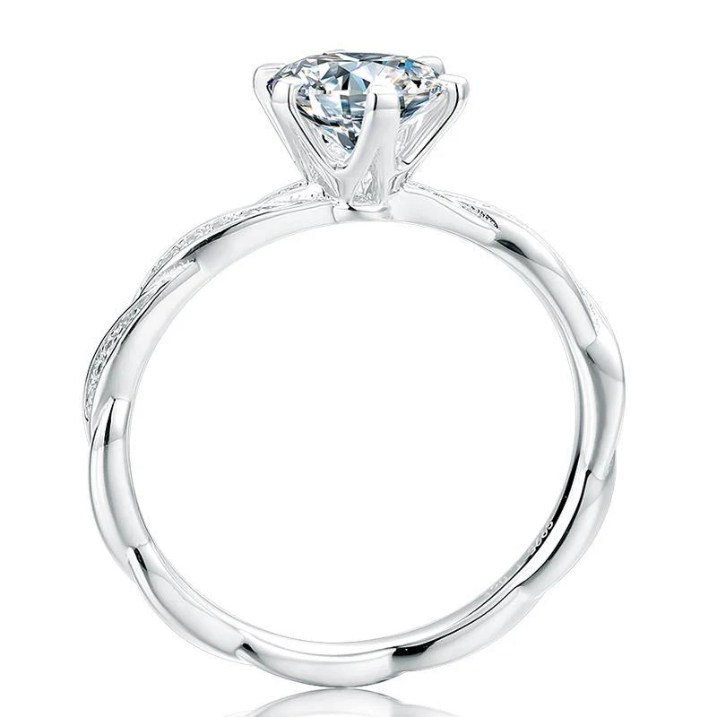 Moissanite Fashion Twisted Arm Six Prong Sterling Silver Wedding Ring - Image 7