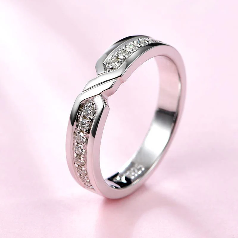 Moissanite Luxury Cross Sterling Silver Wedding Band Ring - Image 4