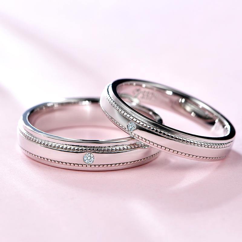 Moissanite Petite Milgrain Sterling Silver Wedding Band Ring - Image 7