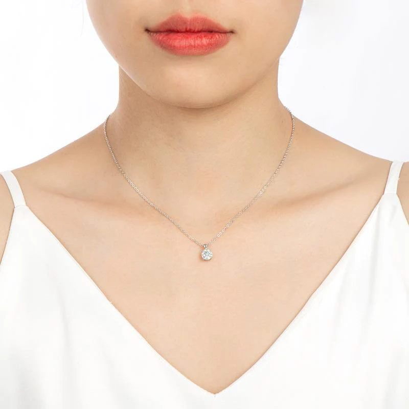 Classic Solitaire Round Moissanite Four Prong Sterling Silver Necklace Pendant - Image 6