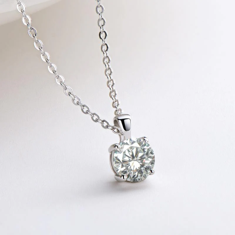 Classic Solitaire Round Moissanite Four Prong Sterling Silver Necklace Pendant - Image 9