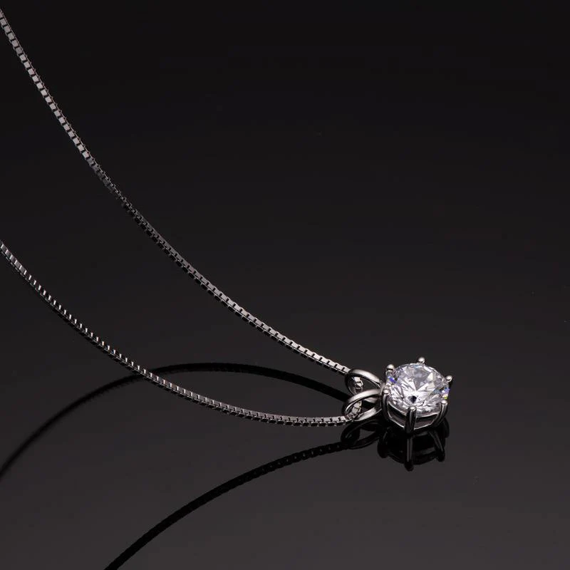Classic Solitaire Round Moissanite Six Prong Sterling Silver Necklace Pendant - Image 5