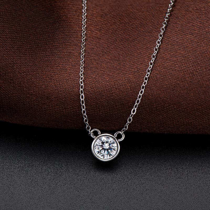 Solitaire Round Moissanite Bezel Sterling Silver Necklace Pendant - Image 8
