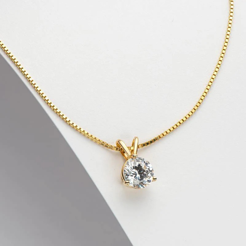 Solitaire Round Moissanite Three Prong Sterling Silver Necklace Pendant - Image 3