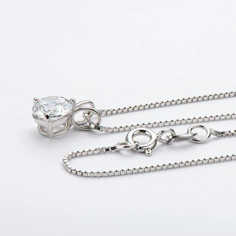 Solitaire Round Moissanite Three Prong Sterling Silver Necklace Pendant - Image 6