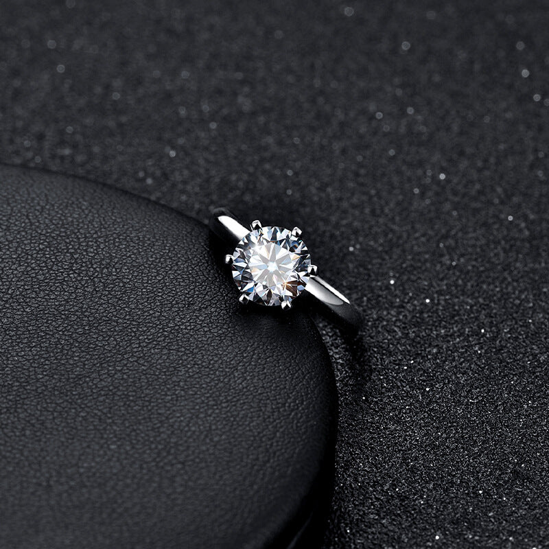 Classic Solitaire Moissanite Six-Prong Sterling Silver Engagement Ring - Image 5
