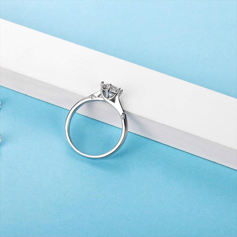 Fashion Round Moissanite Six Prong Side Stone Engagement Ring - Image 10