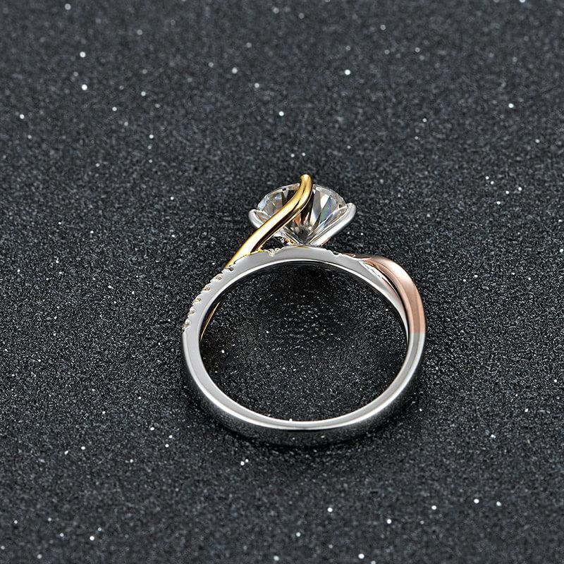 Moissanite Luxury Three Tone Pave Sterling Silver Ring - Image 4