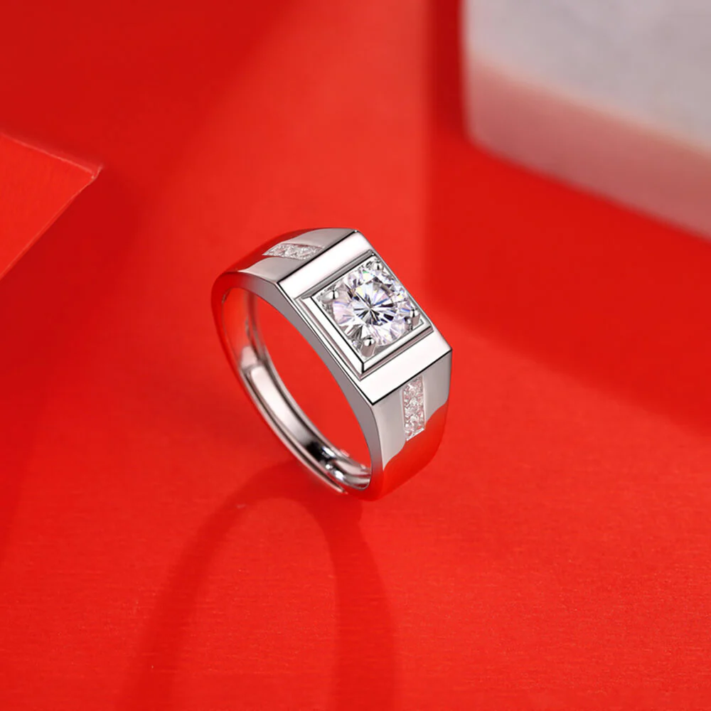 Moissanite Series Sterling Silver Ring For Men ONE SIZE Adjustable - Image 3