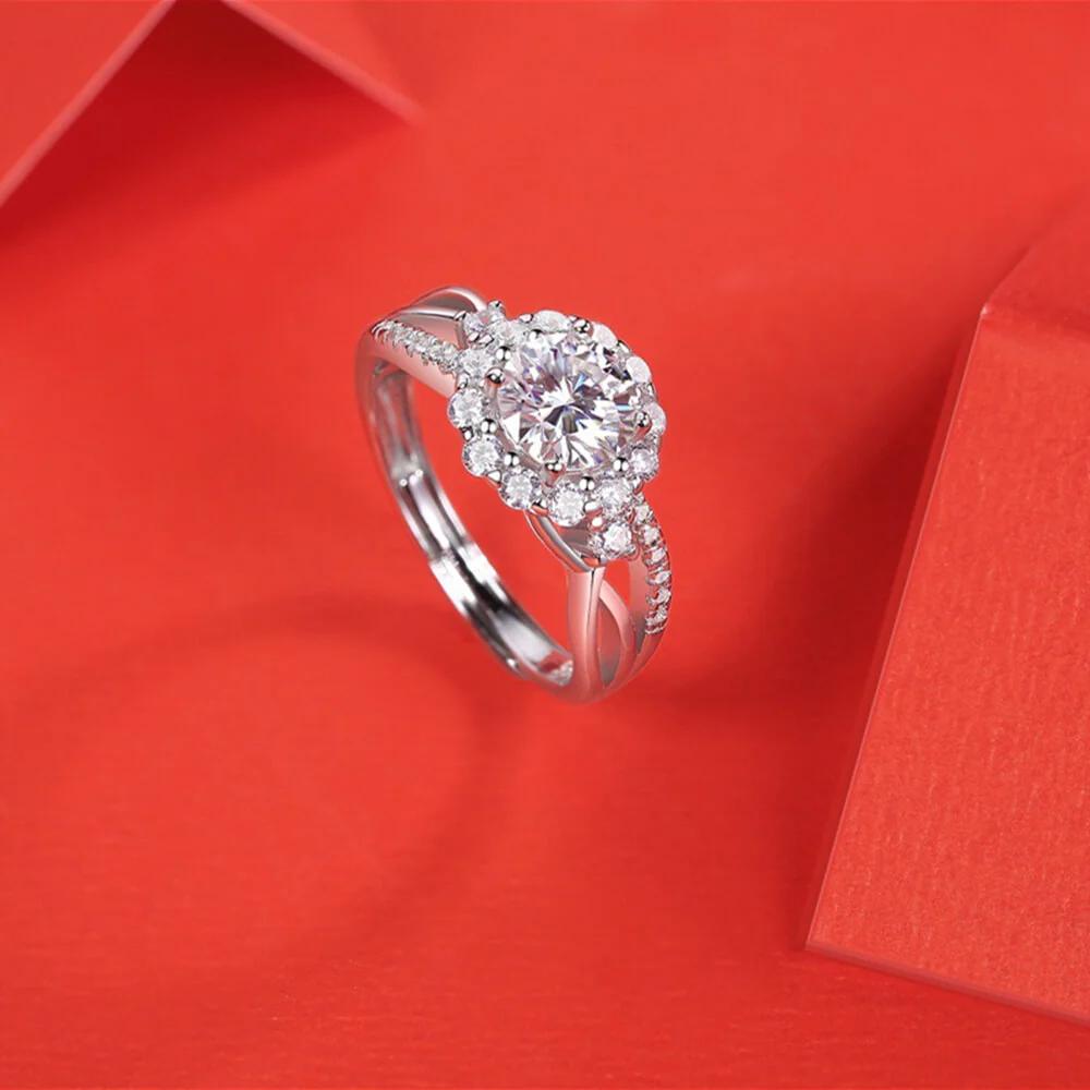 Moissanite Series Sterling Silver Ring For Women ONE SIZE Adjustable - Image 3
