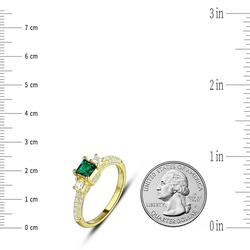 Princess Cut Lab Created Emerald Three Stone Luxury Sterling Silver Ring - Image 9