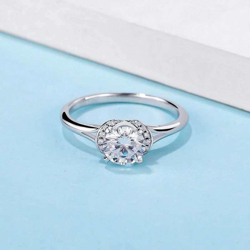 Round Moissanite Beloved Sterling Silver Wedding Ring - Image 3