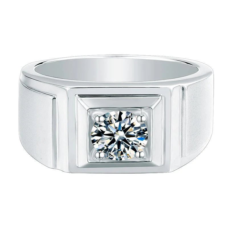 Classic Solitaire Round Moissanite Sterling Silver Wedding Ring For Men - Image 5