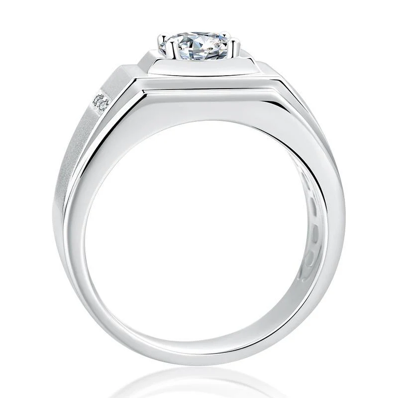 Round Moissanite Sterling Silver Wedding Ring For Men - Image 6