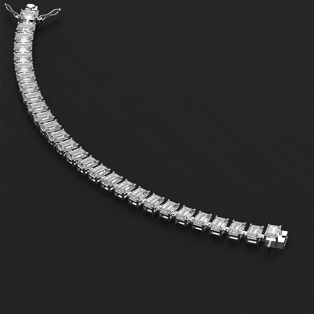 Solitaire Emerald-Cut Lab-Sapphire Sterling Silver Tennis Bracelet - Image 3