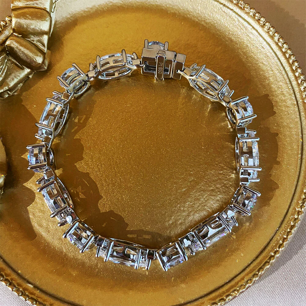 Solitaire Marquise & Round Lab-Sapphire Sterling Silver Bracelet - Image 3