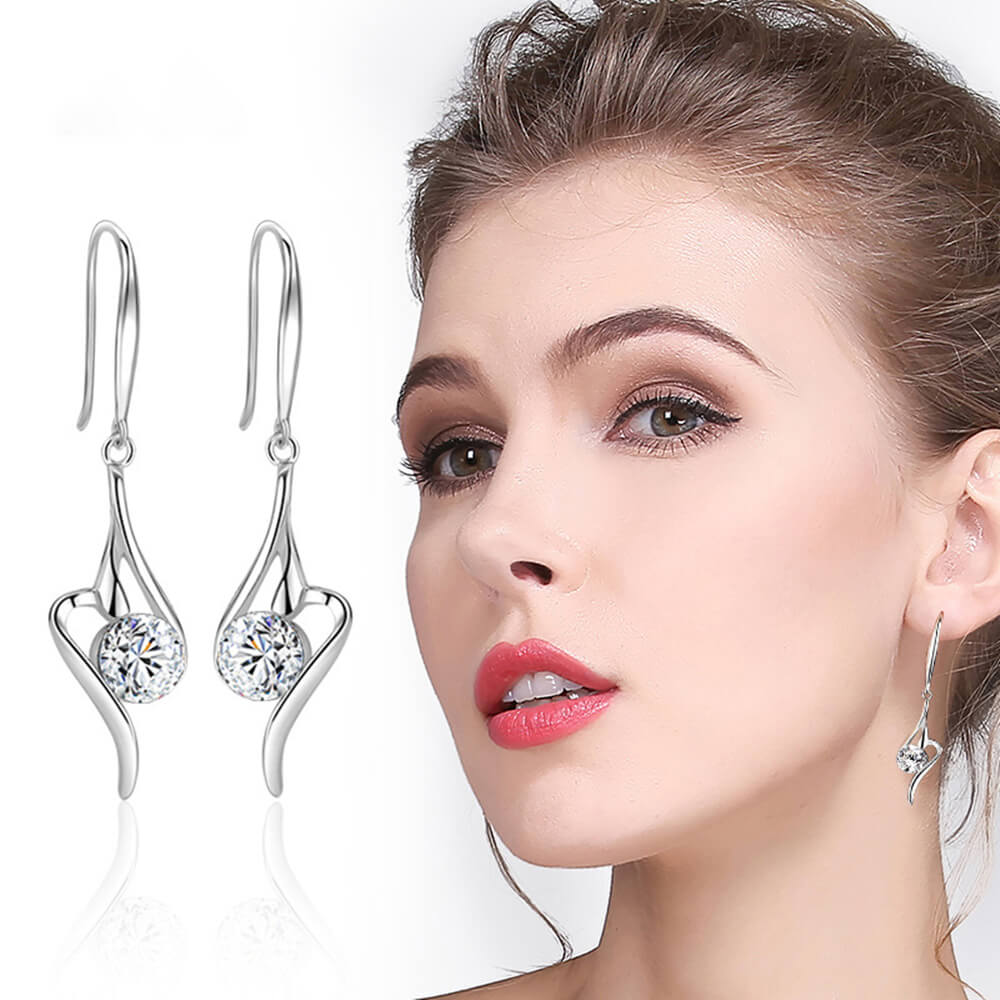 Fashion Solitaire Round Moissanite Sterling Silver Earrings - Image 8